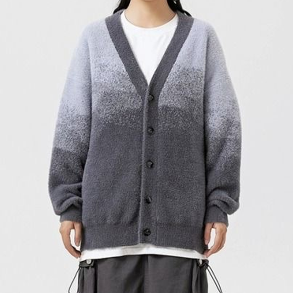Retro Gradient Plush Knitted Cardigan