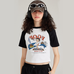 Women's Cartoon Surfer Boy Patchwork T-Shirt