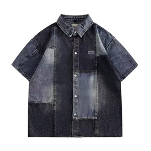 Vintage Panel Denim Short Sleeve Shirt