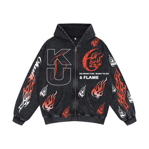 6Kull Flowing Fire Printed Tracksuit - Black