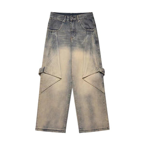 Functional Solid Color Patchwork Jeans