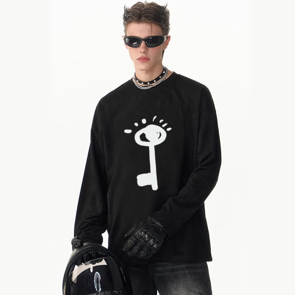 Summer Loose Key Print Long Sleeve Shirt