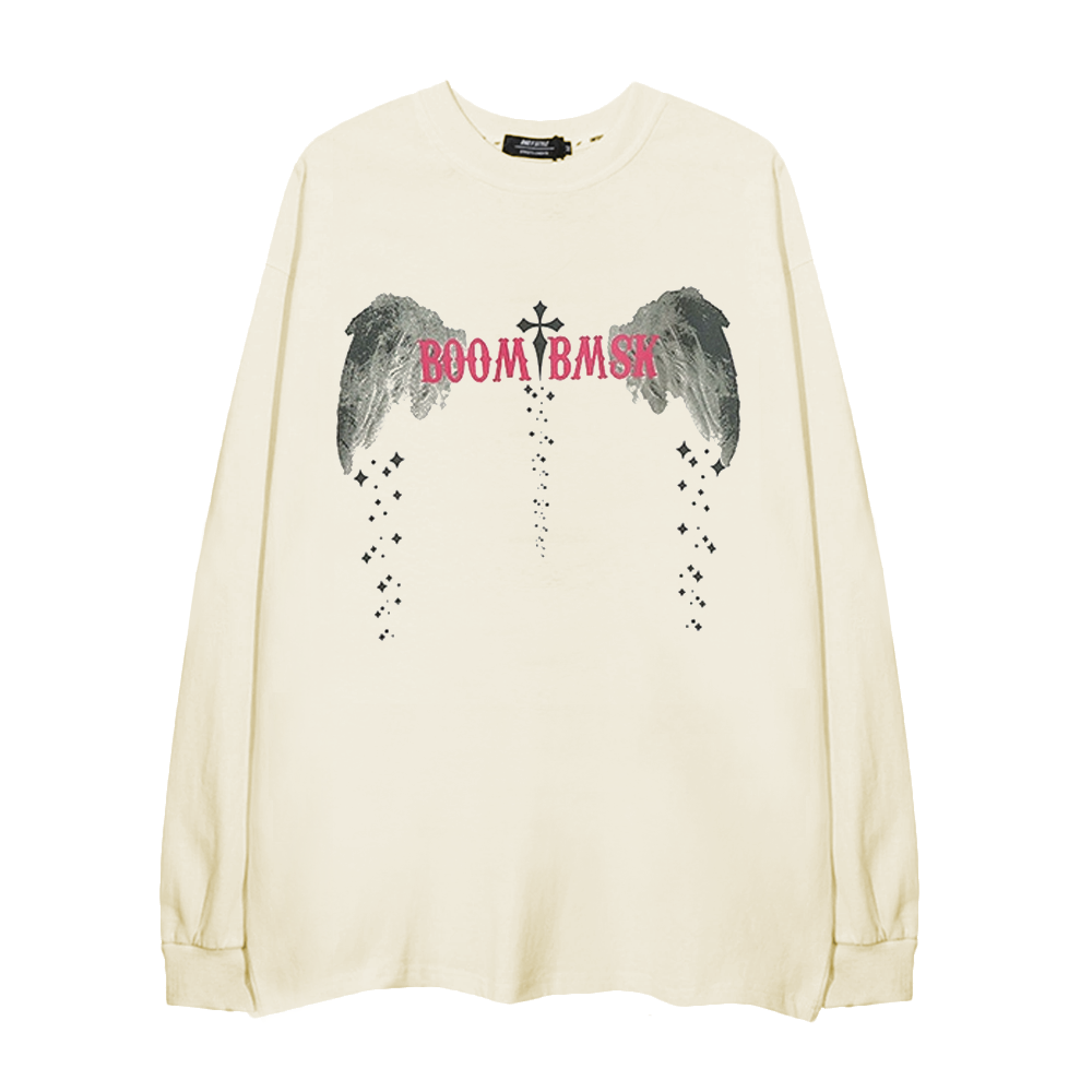 Angel Wings Ribbed Cuffs Long-Sleeve Shirt