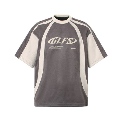 Evokyn Contrast Color Stitching Print Jersey T-Shirt