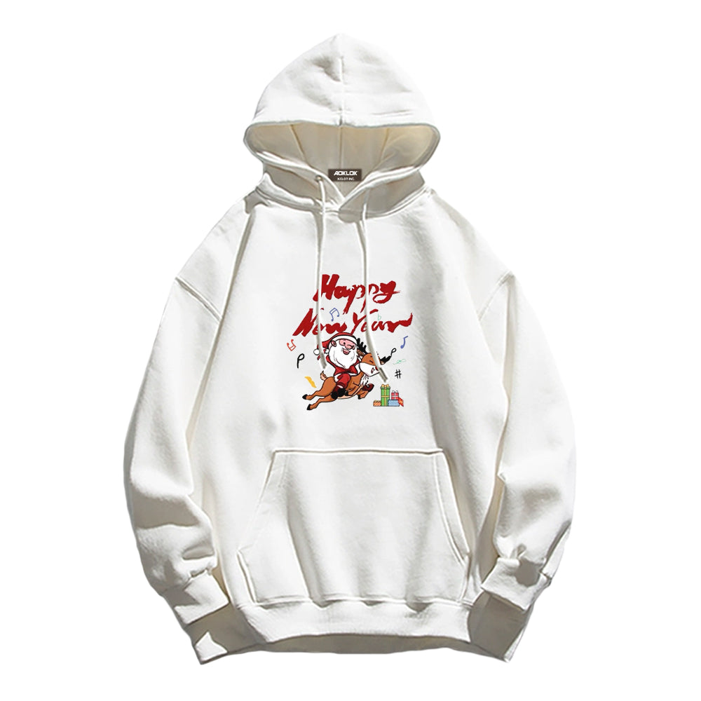 Comic Santa Claus And Elk Hoodie