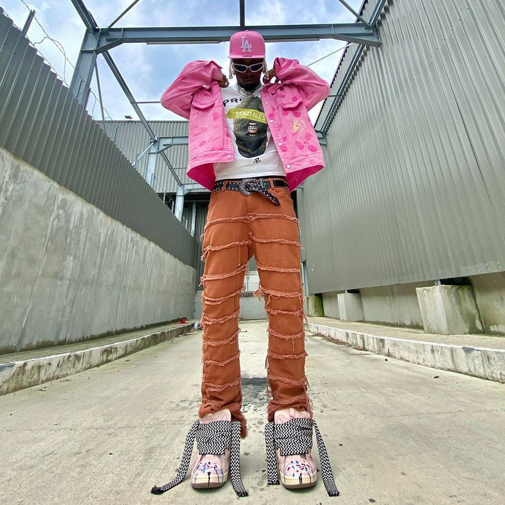 PM | High Street Solid Color Raw Edge Slim Jeans