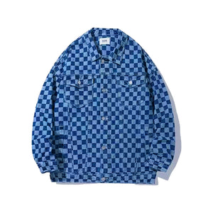 Street Checkerboard Lapel Denim Jackets