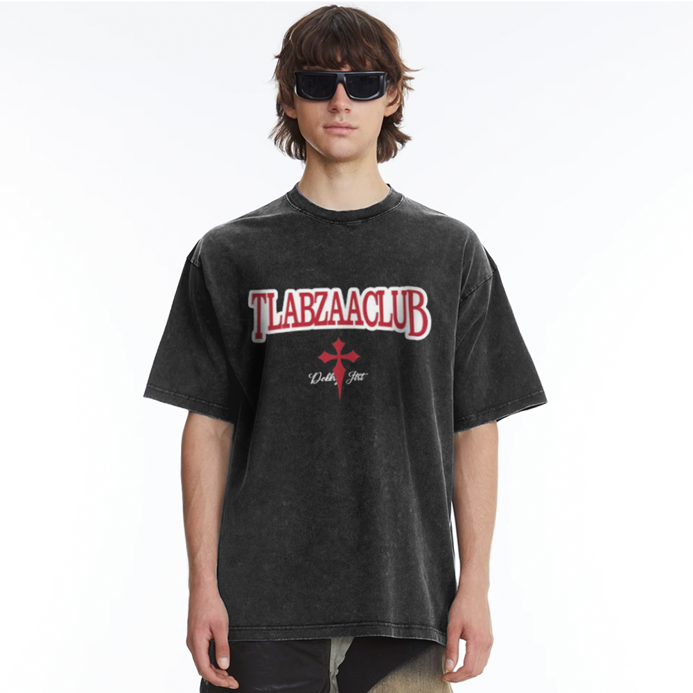 Classic Letter Print Acid Washed T-shirt