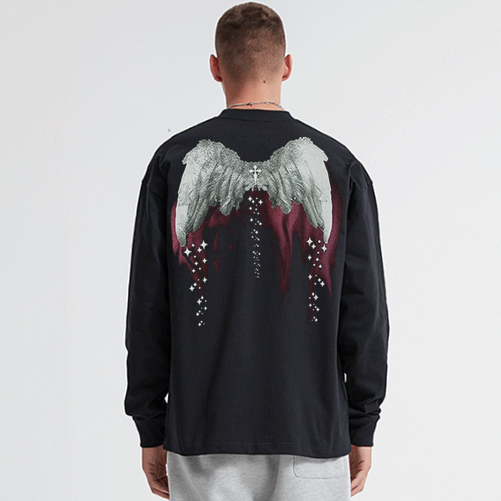 Angel Wings Ribbed Cuffs Long-Sleeve Shirt