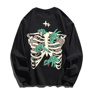 Dark Skeleton Hand Graphic Long Sleeve Shirt