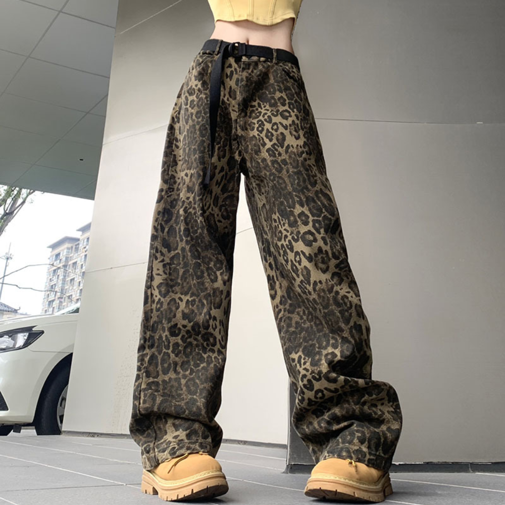 Leopard Print Straight-leg Jeans