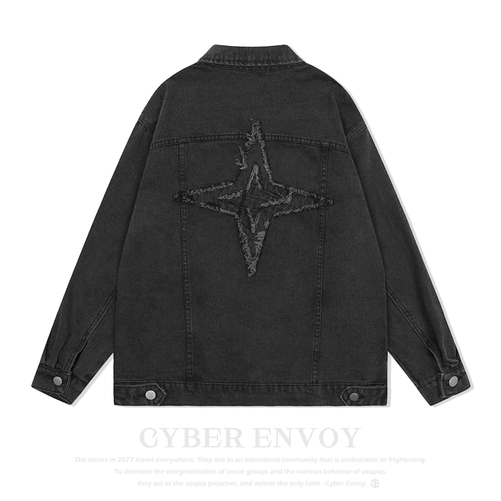 American High Street Lettering Embroidered Denim Jacket