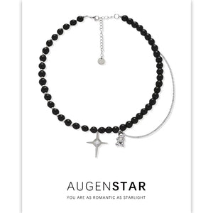 ASR | Four Pointed Star Black Beaded Necklace