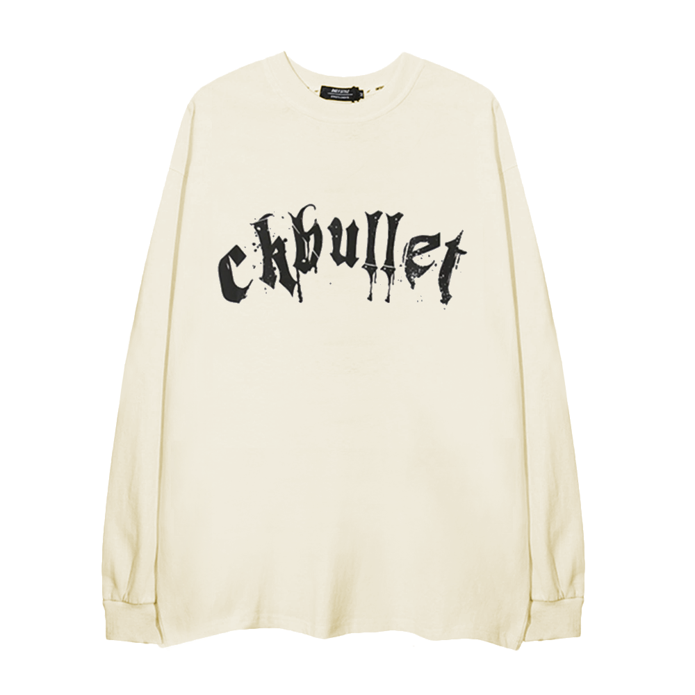 Retro Dark Cross Letters Long-Sleeve Shirt
