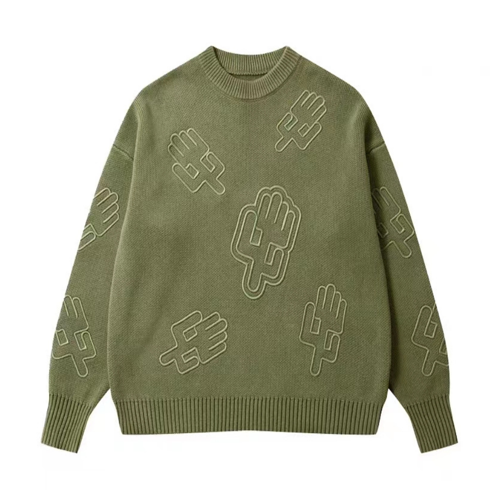 Women's Japanese Green 3D Pattern Sweater