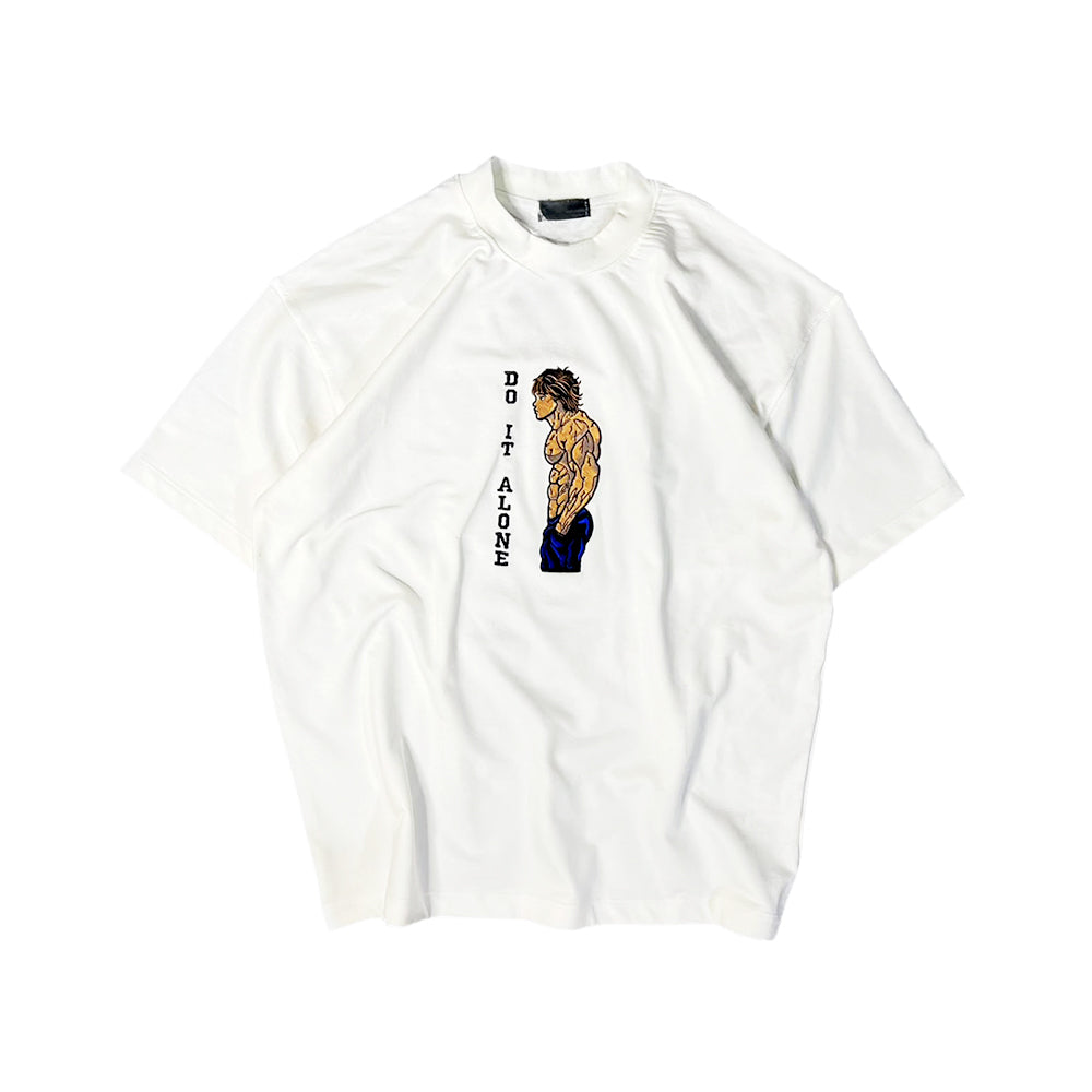 Embroidered T-Shirt with Do It Alone Muscle Man Design