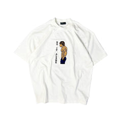 Embroidered T-Shirt with Do It Alone Muscle Man Design Details