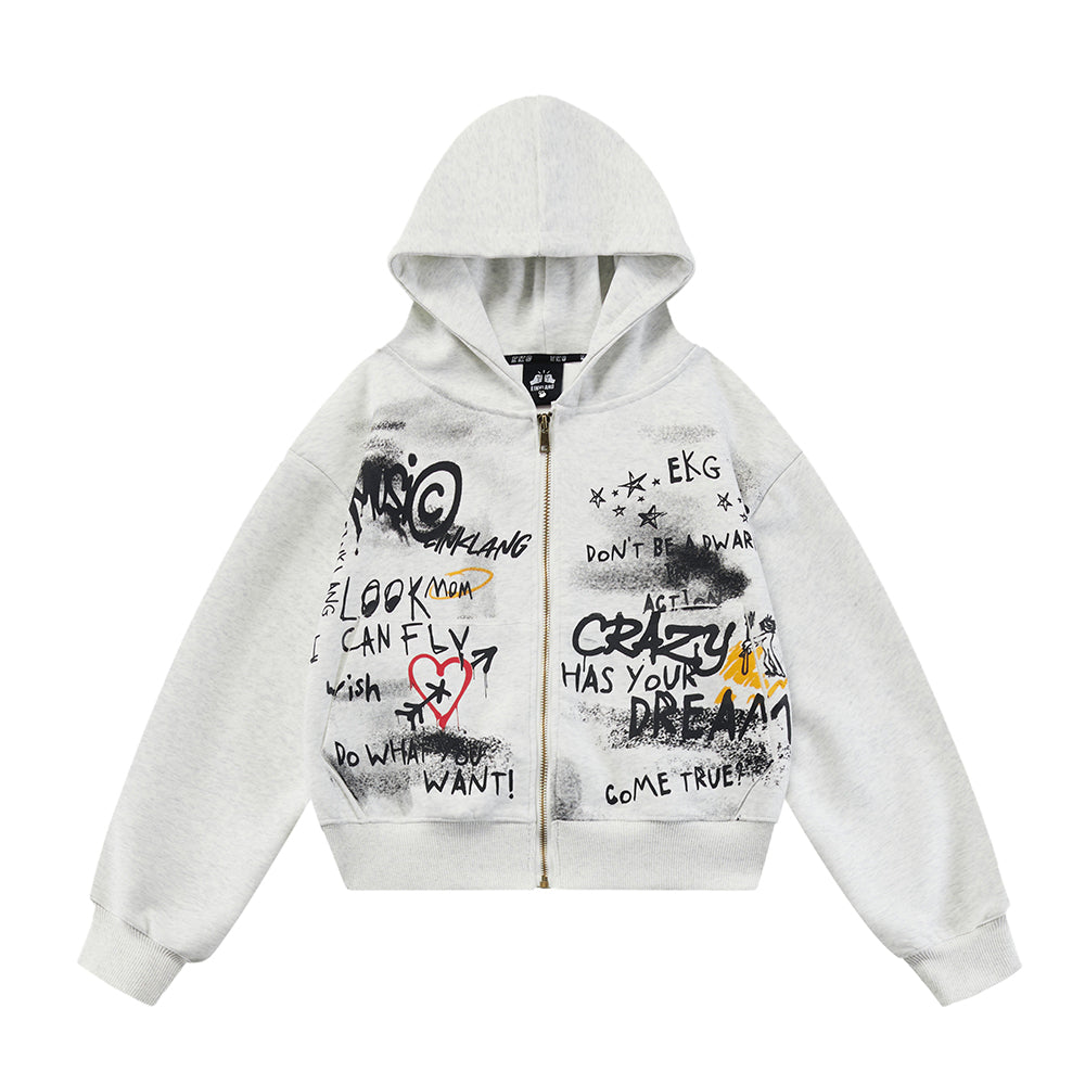 Retro Graffiti Zipper Hoodie