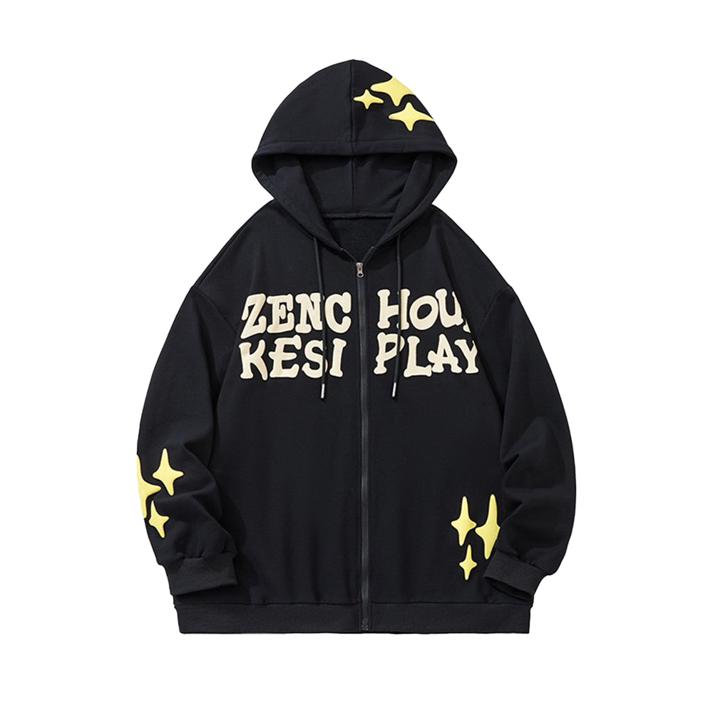Star Foam Letter Zipper Hoodie
