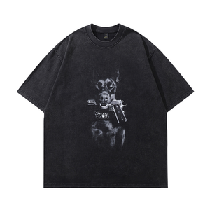 Dog Holding Gun Washed T-Shirt