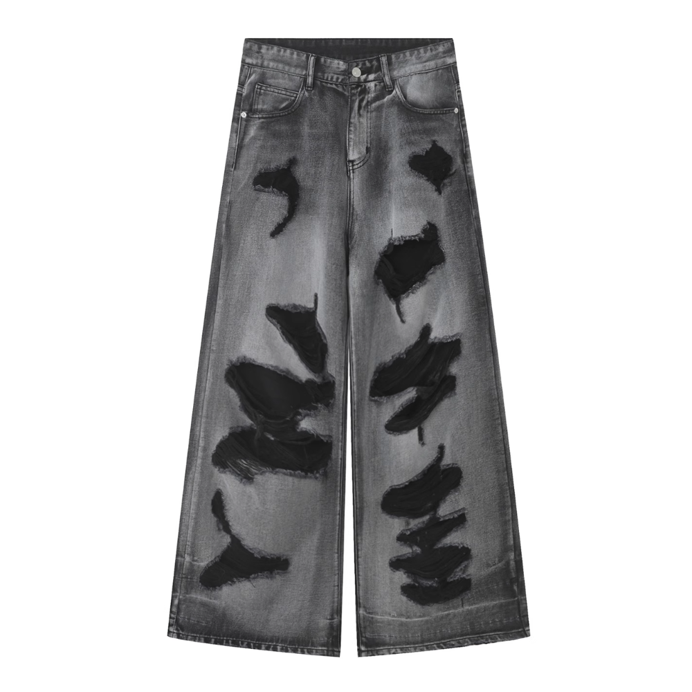 High Street Irregular Ripped Baggy Jeans