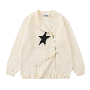 Solid Color Star Zipper  Pullover Sweater