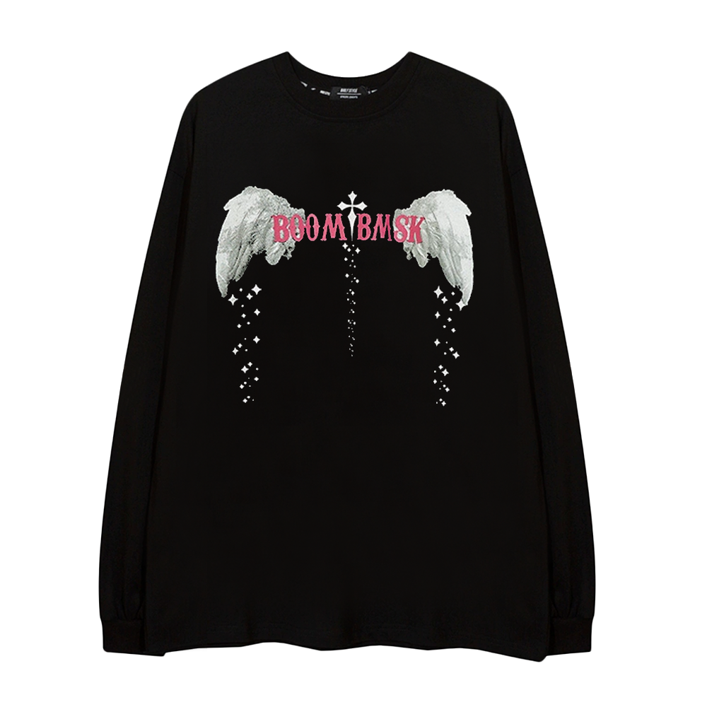 Angel Wings Ribbed Cuffs Long-Sleeve Shirt