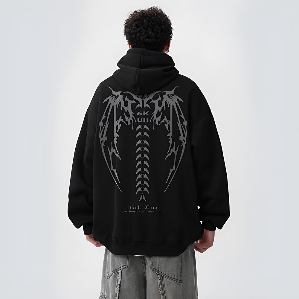 6Kull Retro Bone Wings Design Hoodie