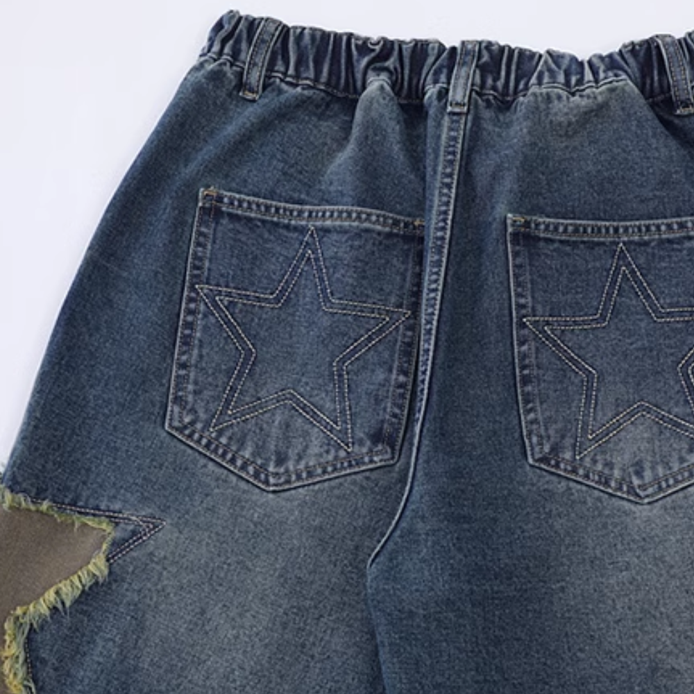 Street Trendy Star Patchwork Denim Shorts