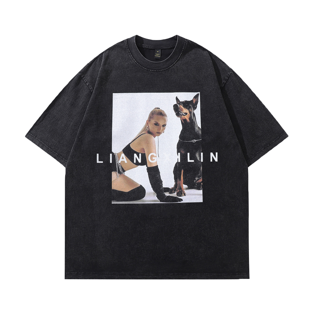 Beauty And Doberman Washed T-Shirt