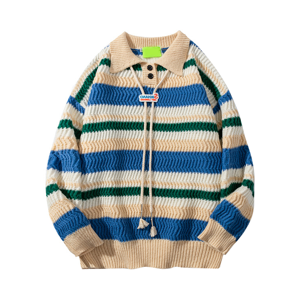 Japanese Rainbow Striped Polo Sweater