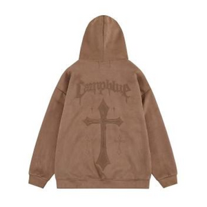 Vintage Cross Graphic Suede Hoodie