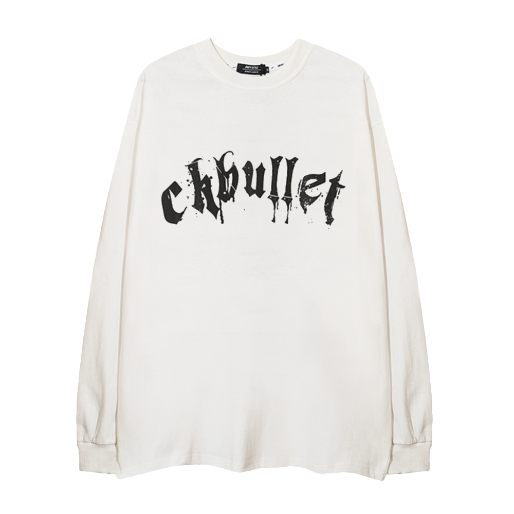Retro Dark Cross Letters Long-Sleeve Shirt