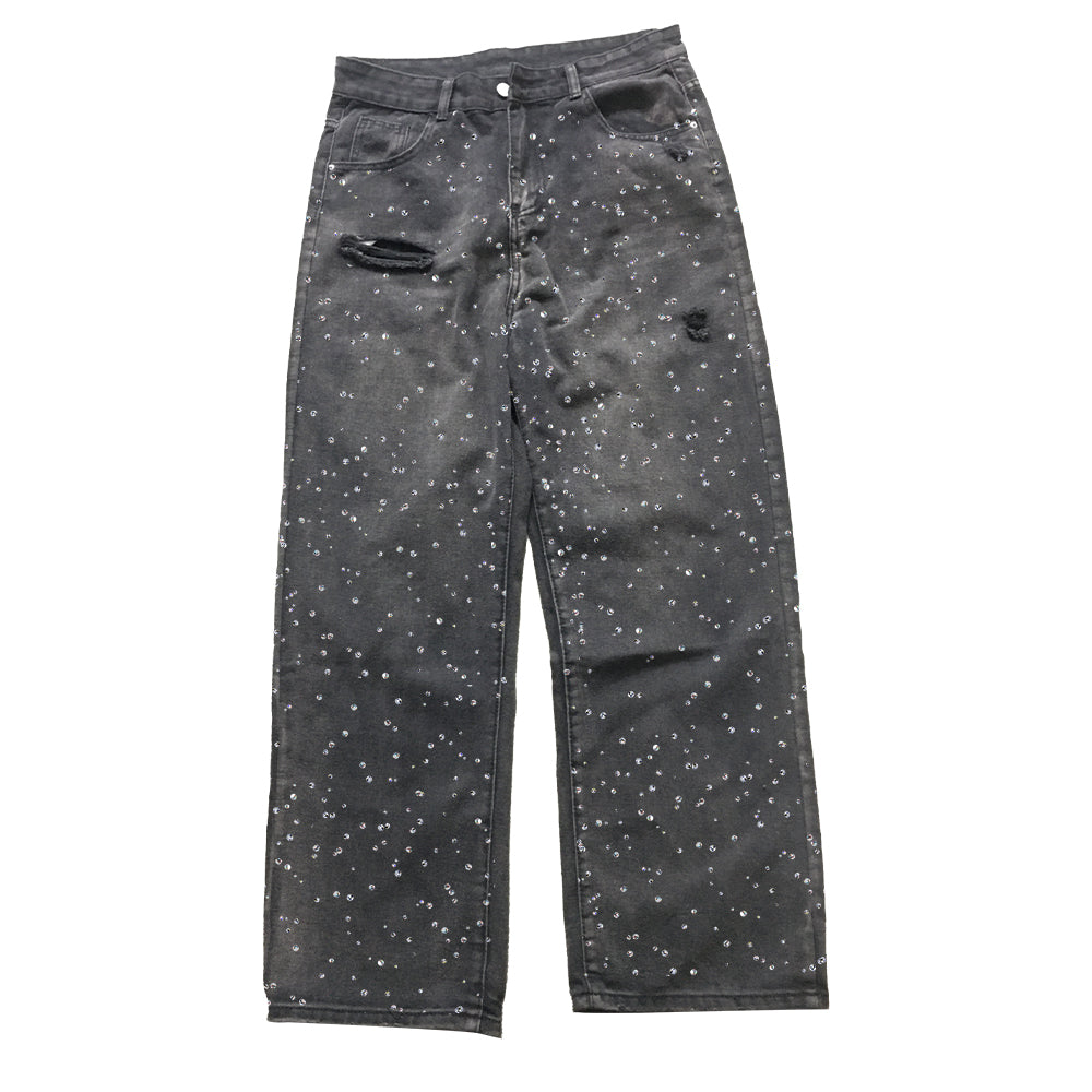LoopStone Rhinestone Distressed Holes Jeans