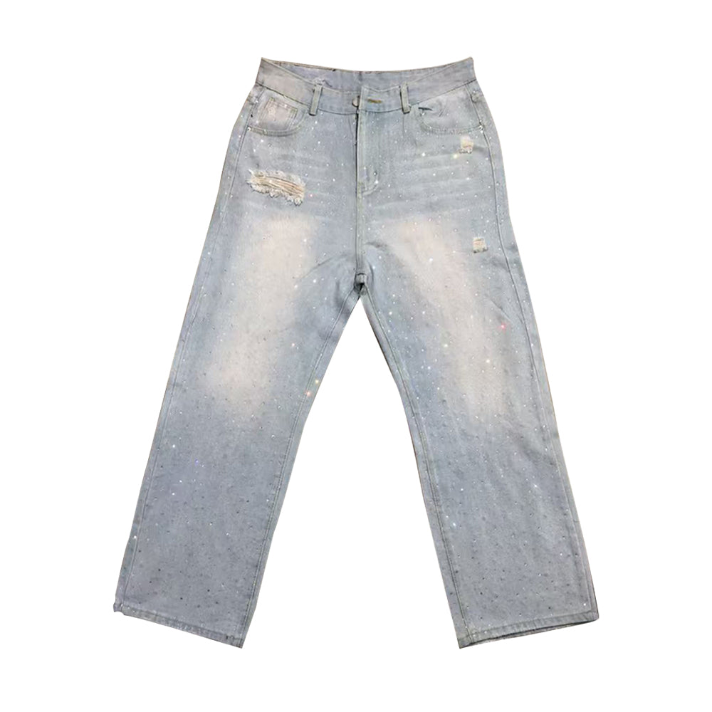 LoopStone Rhinestone Distressed Holes Jeans