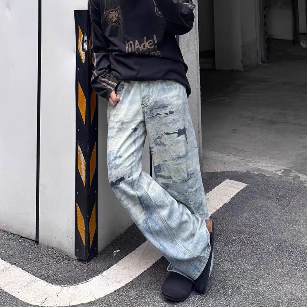DF Vintage Heavy Washed 3D Printed Tie-Dye Jeans