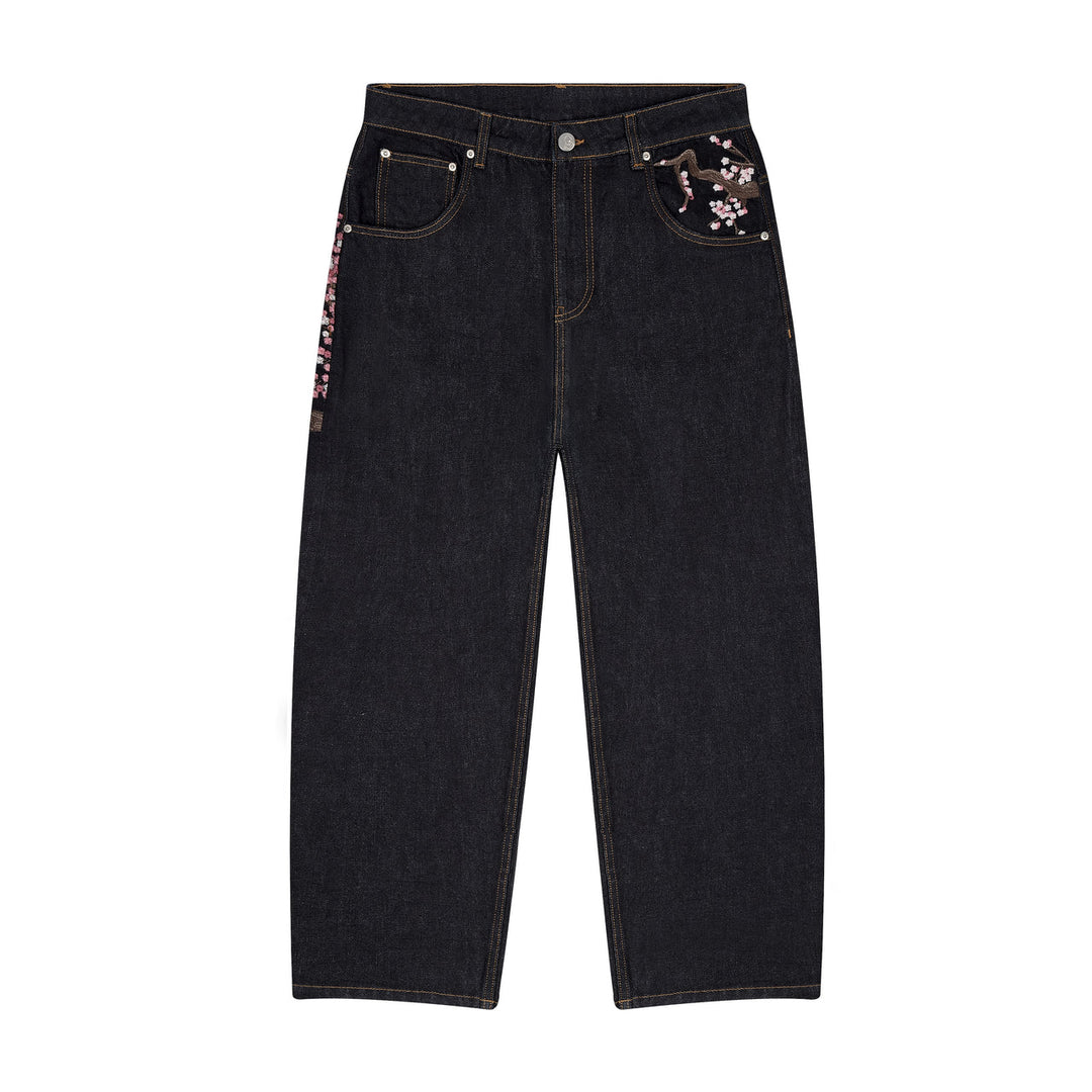 Evokyn Embroidered Denim Jeans with Sakura Blossom
