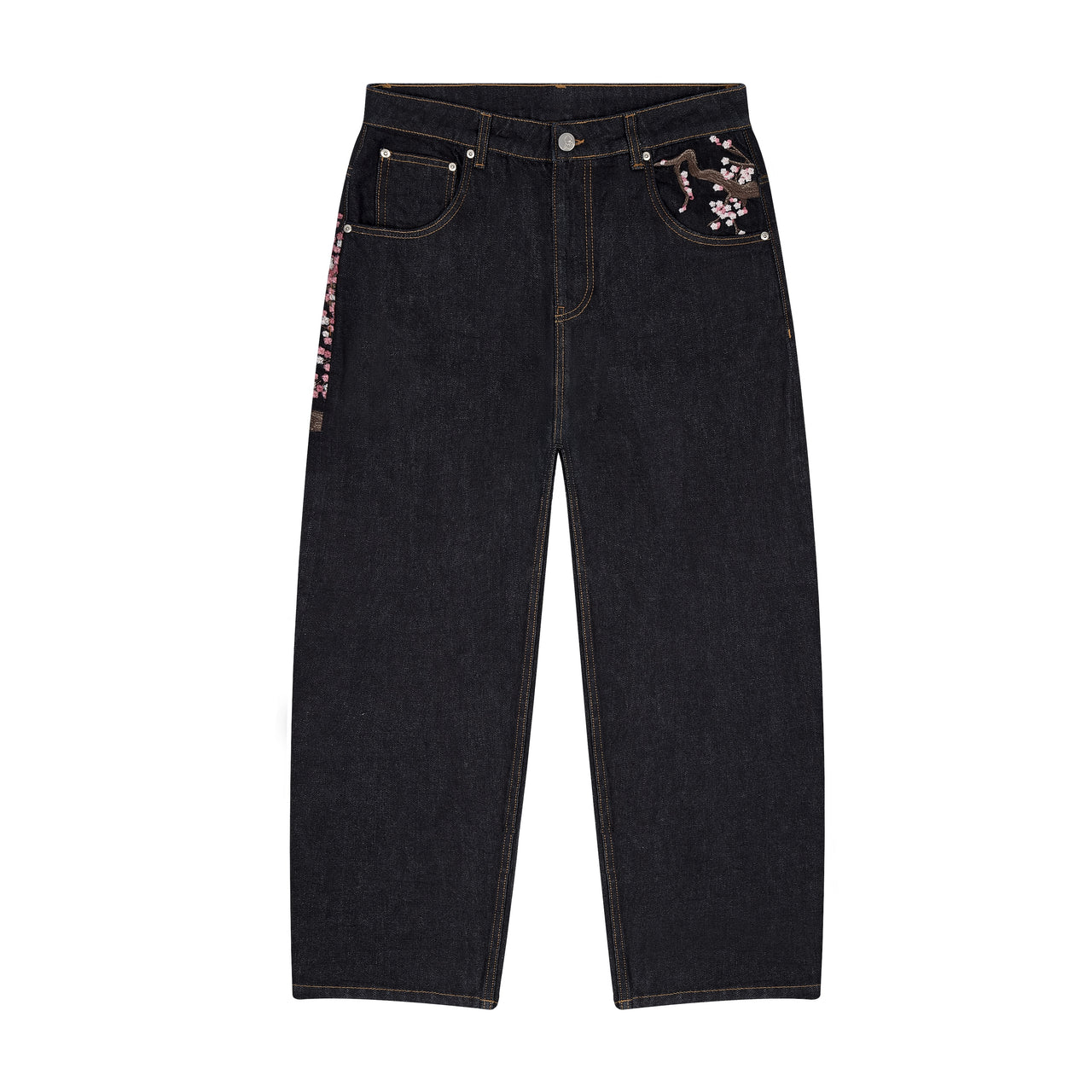 Evokyn Embroidered Denim Jeans with Sakura Blossom