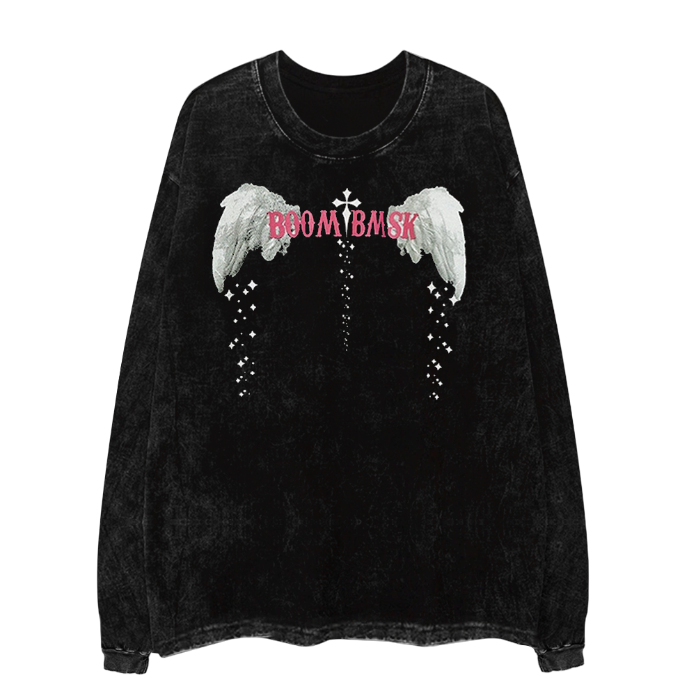 Angel Wings Ribbed Cuffs Long-Sleeve Shirt