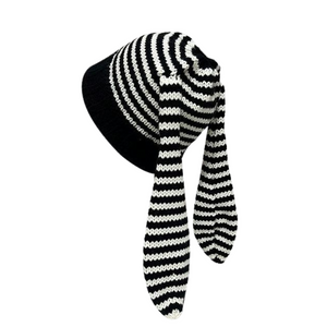 Street Black and White Striped Long Ear Knitted Hat