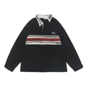 Contrast Color Stitching Polo Collar Sweatshirt