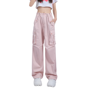 Women's Pink High Waist Straight Cargo Pants