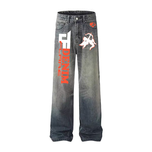 DF Full Puff Print Cupid Washed Distressed Jeans