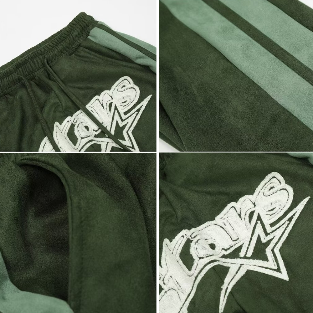 Retro Suede Letter Patch Sweatpants
