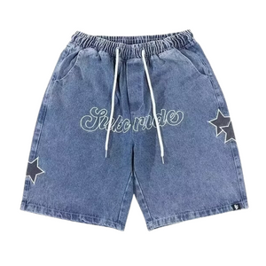 Star Drawstring Denim Shorts