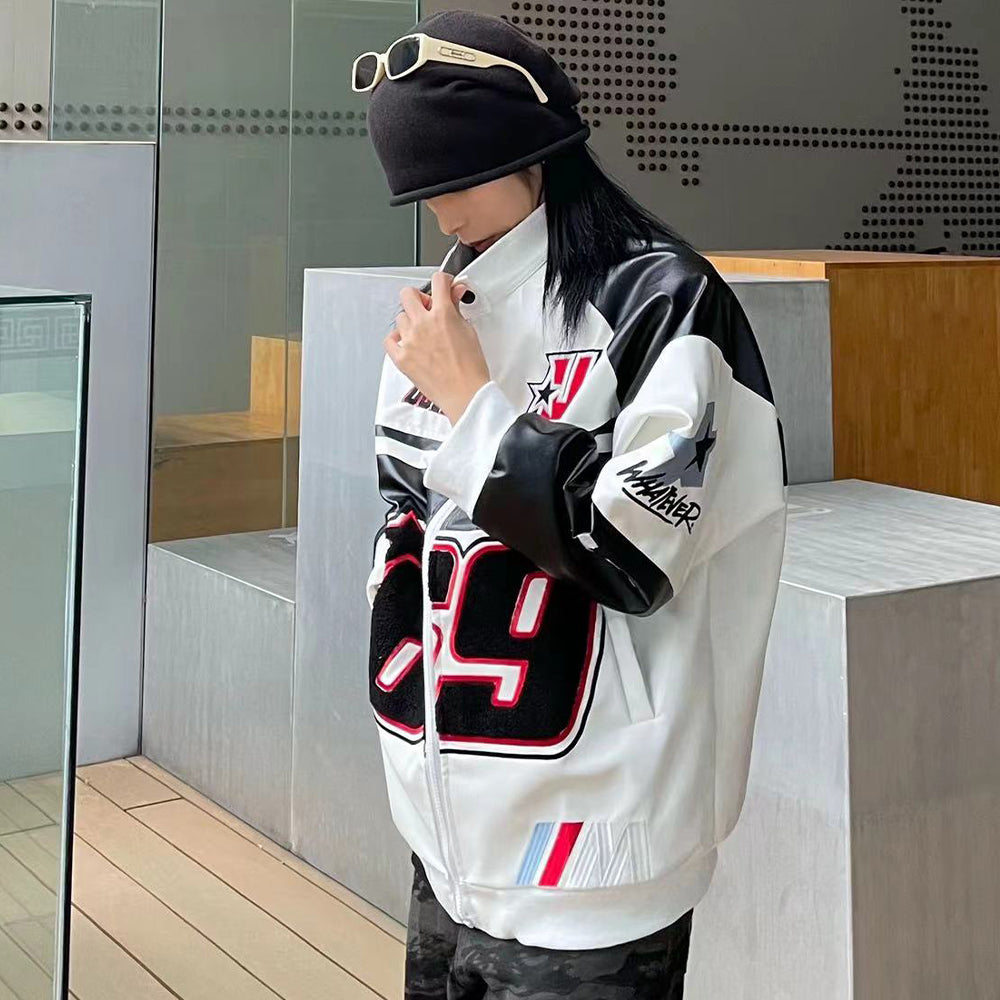 Hip Hop Embroidery Motorcycle Jacket