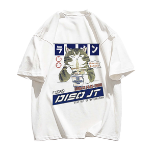 Japanese Greedy Cat Print T-shirt