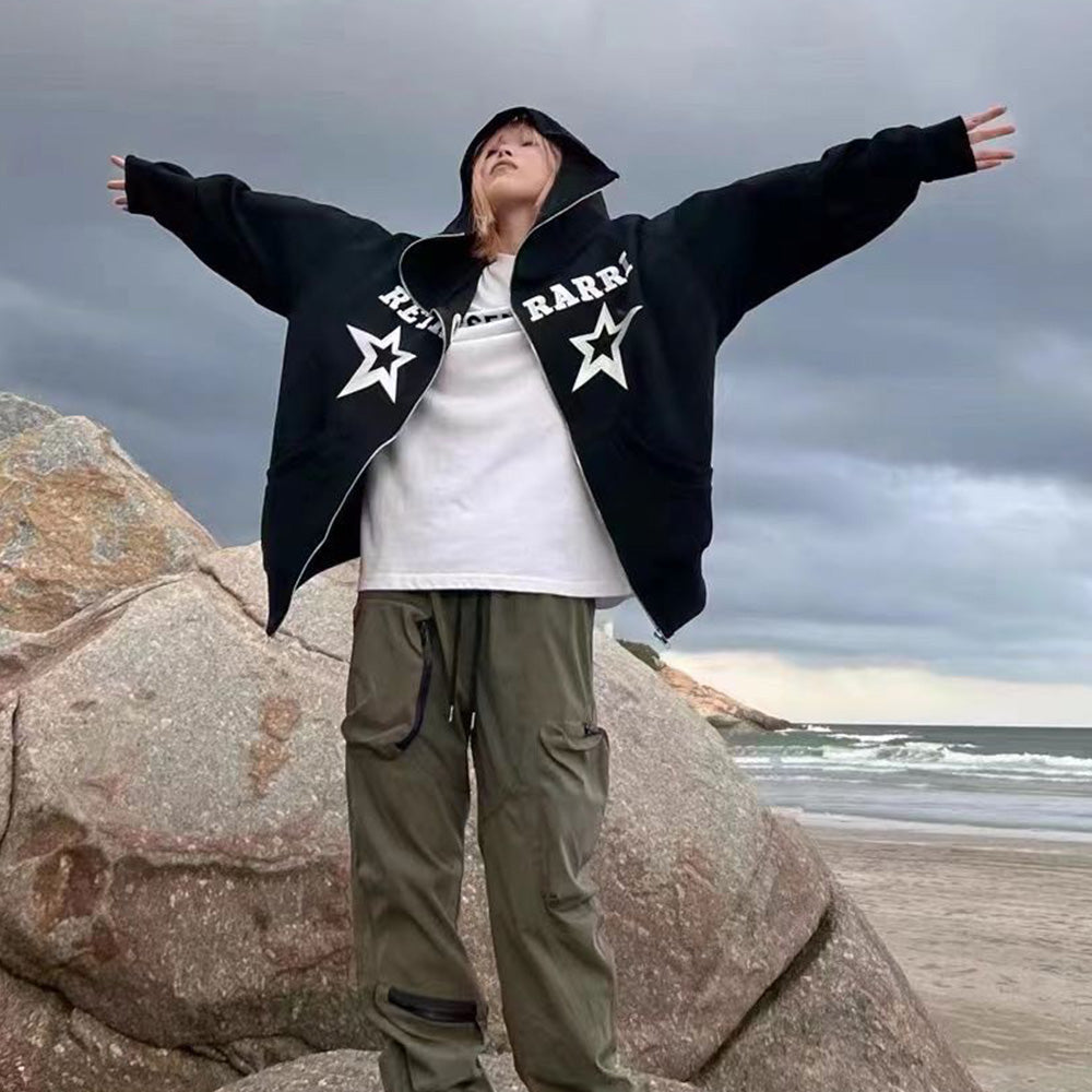 Loose Solid Color Stars Hoodie