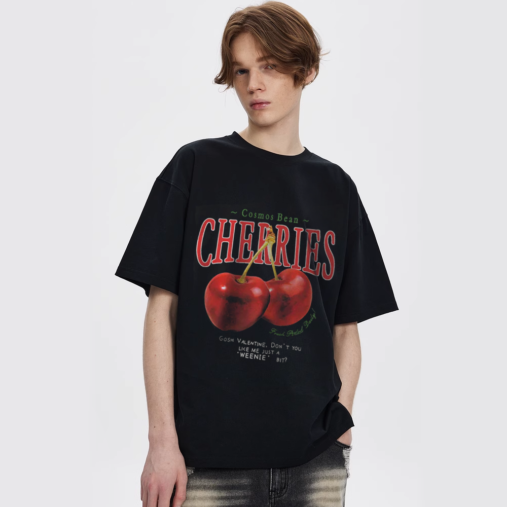 American Cherry Print Cotton T-shirt