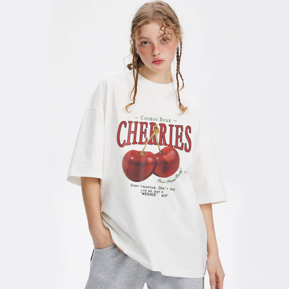 American Cherry Print Cotton T-shirt